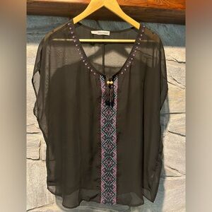 Maurices semi sheer black blouse with details, size 1X